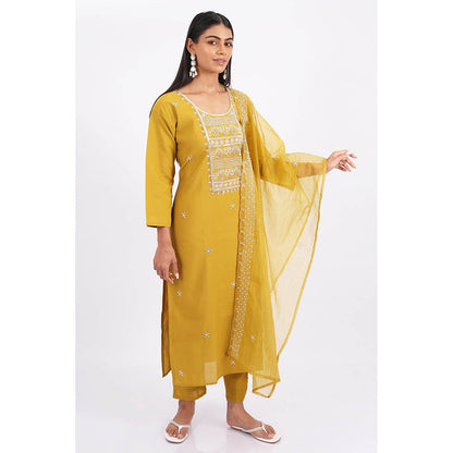 SHRUTI GOYAL Yellow Embroidered Kurta with Pant and Dupatta (Set of 3)