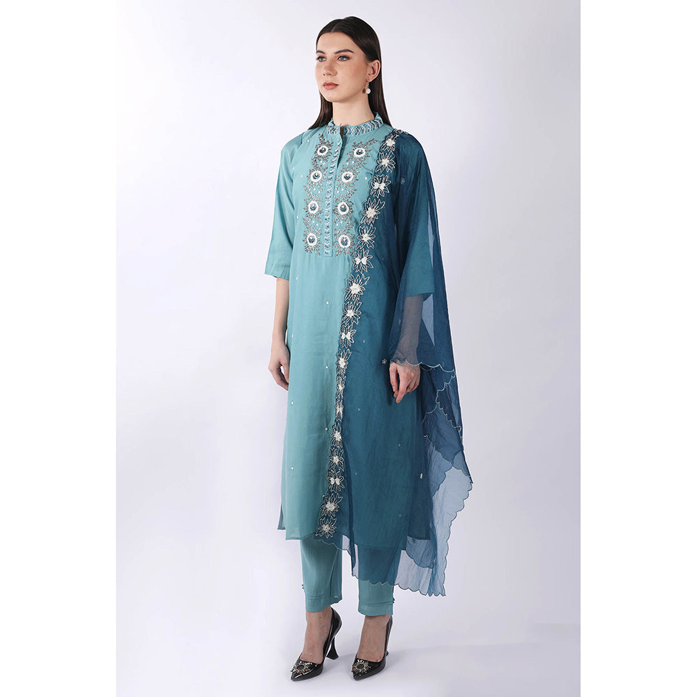 SHRUTI GOYAL Blue Embroidered Kurta with Pant and Dupatta (Set of 3)