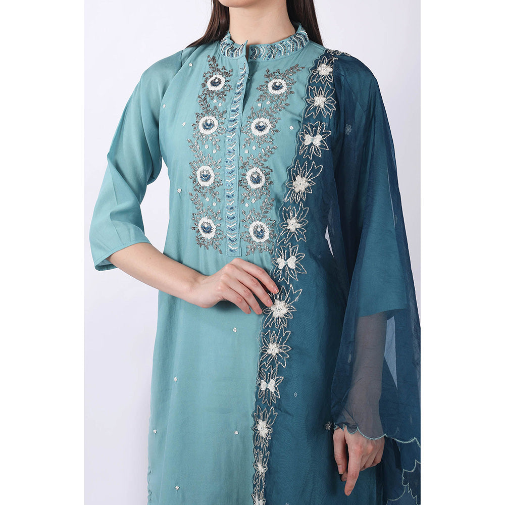 SHRUTI GOYAL Blue Embroidered Kurta with Pant and Dupatta (Set of 3)