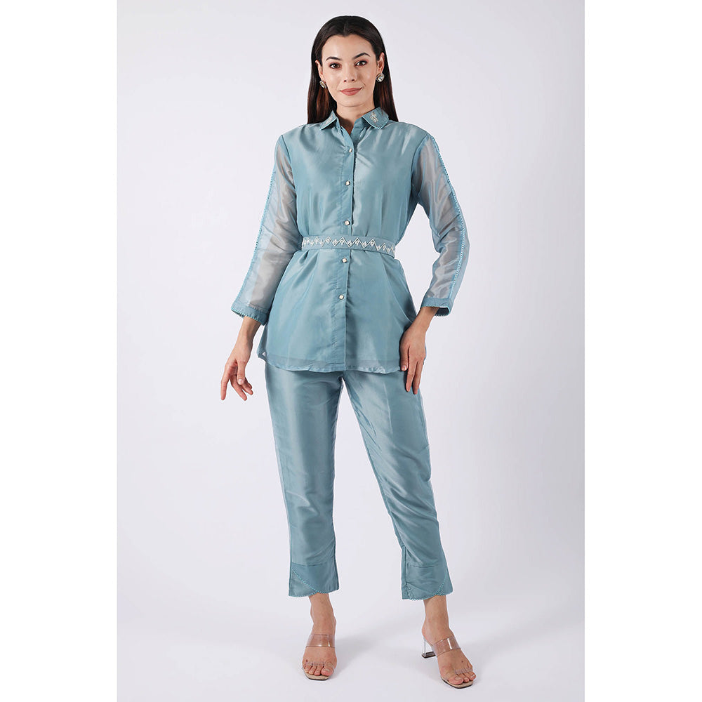 SHRUTI GOYAL Blue Embellished Co-Ord (Set of 3)