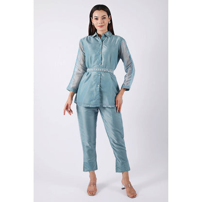SHRUTI GOYAL Blue Embellished Co-Ord (Set of 3)