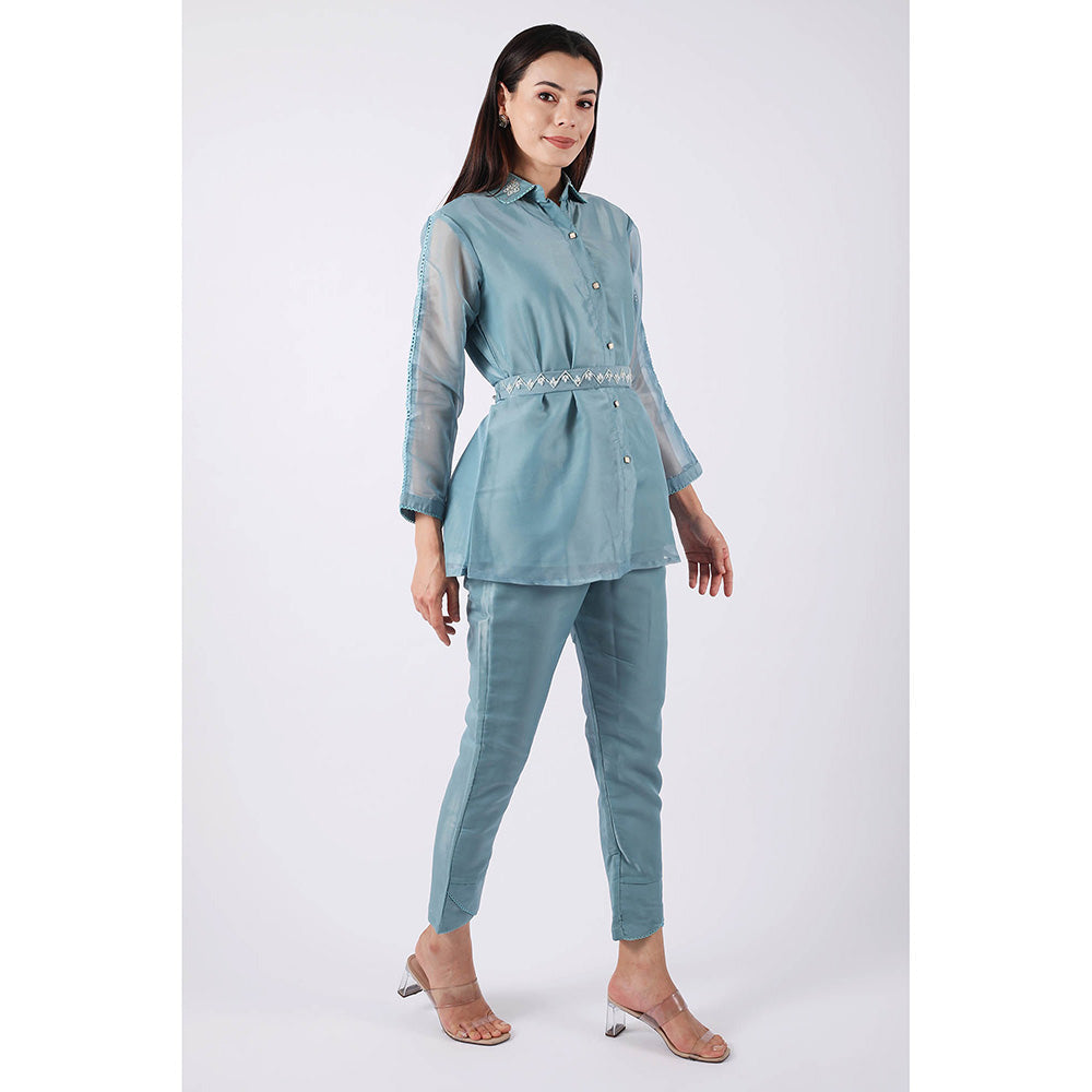 SHRUTI GOYAL Blue Embellished Co-Ord (Set of 3)