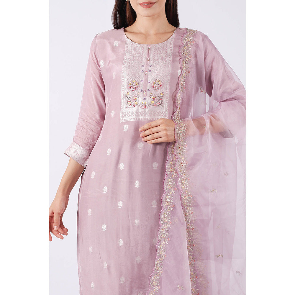 SHRUTI GOYAL Lavender Embroidered Kurta with Pant and Dupatta (Set of 3)