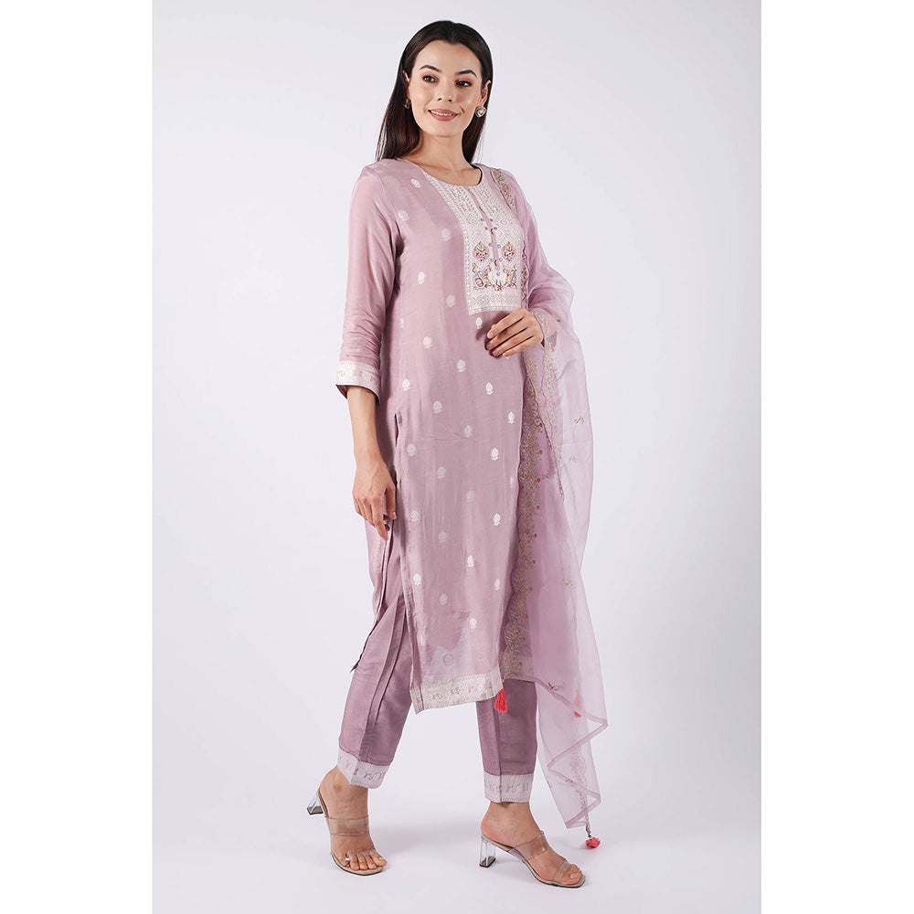 SHRUTI GOYAL Lavender Embroidered Kurta with Pant and Dupatta (Set of 3)