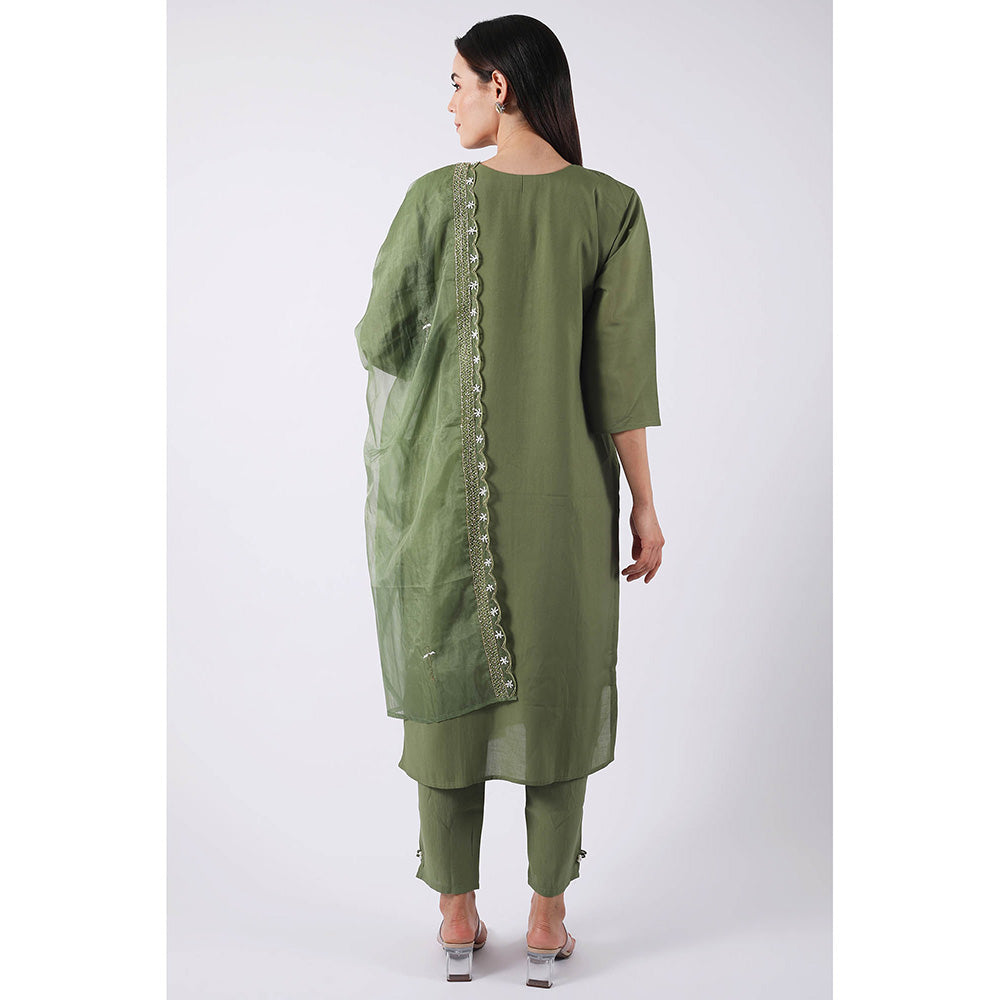 SHRUTI GOYAL Forest Green Embroidered Kurta with Pant and Dupatta (Set of 3)