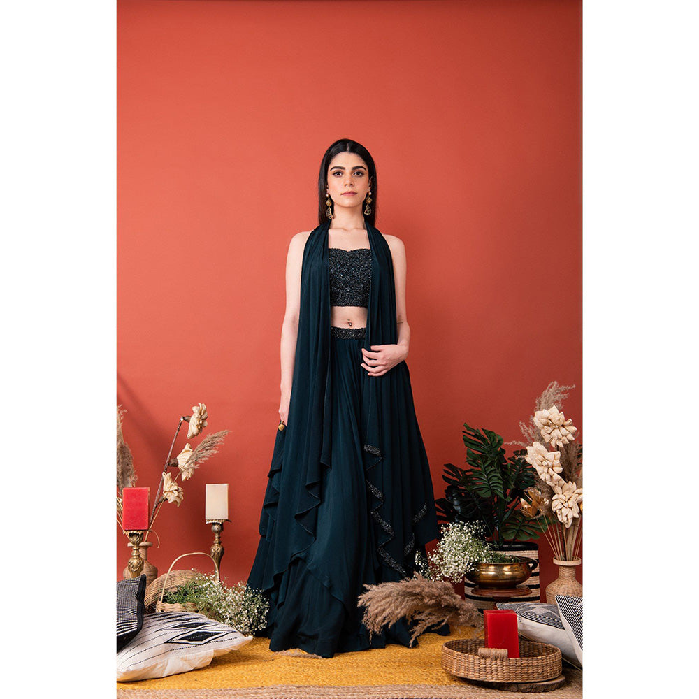 SHRISTI CHETANI Full Embellished Blouse & Layered Skirt with Embellished Dupatta (Set of 3)