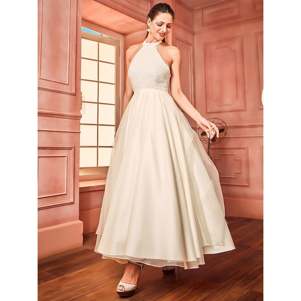 Shriya Dahlia Ivory Pearl Roses Gown