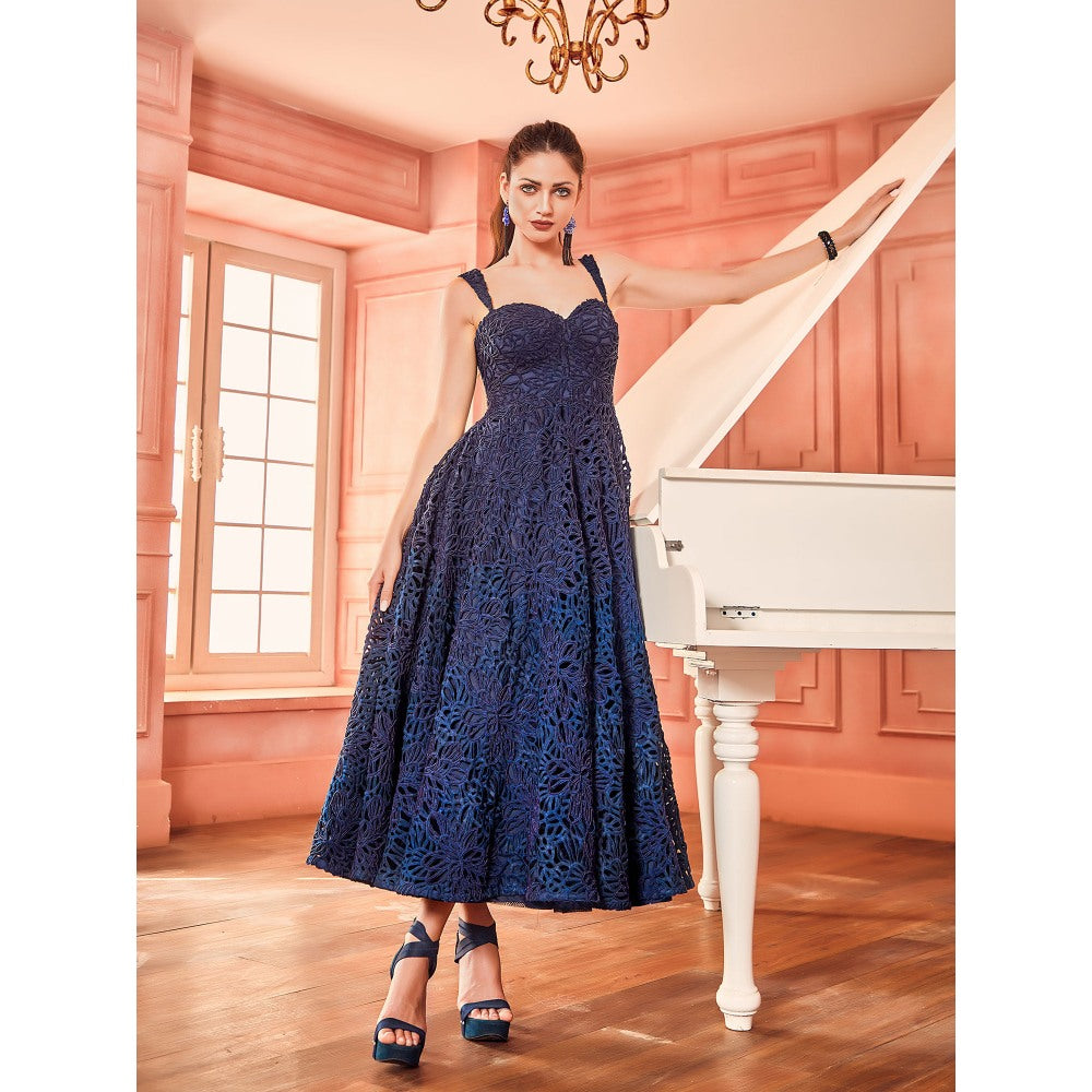 Shriya Dahlia Blue Cutwork Lace Embellished Gown