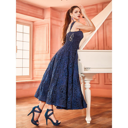 Shriya Dahlia Blue Cutwork Lace Embellished Gown