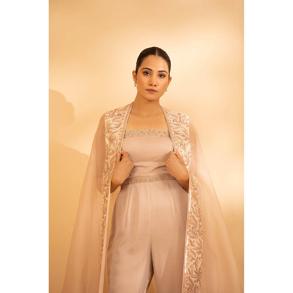 Shriya Dahlia Pink Jumpsuit with Embroidered Cape (Set of 2)