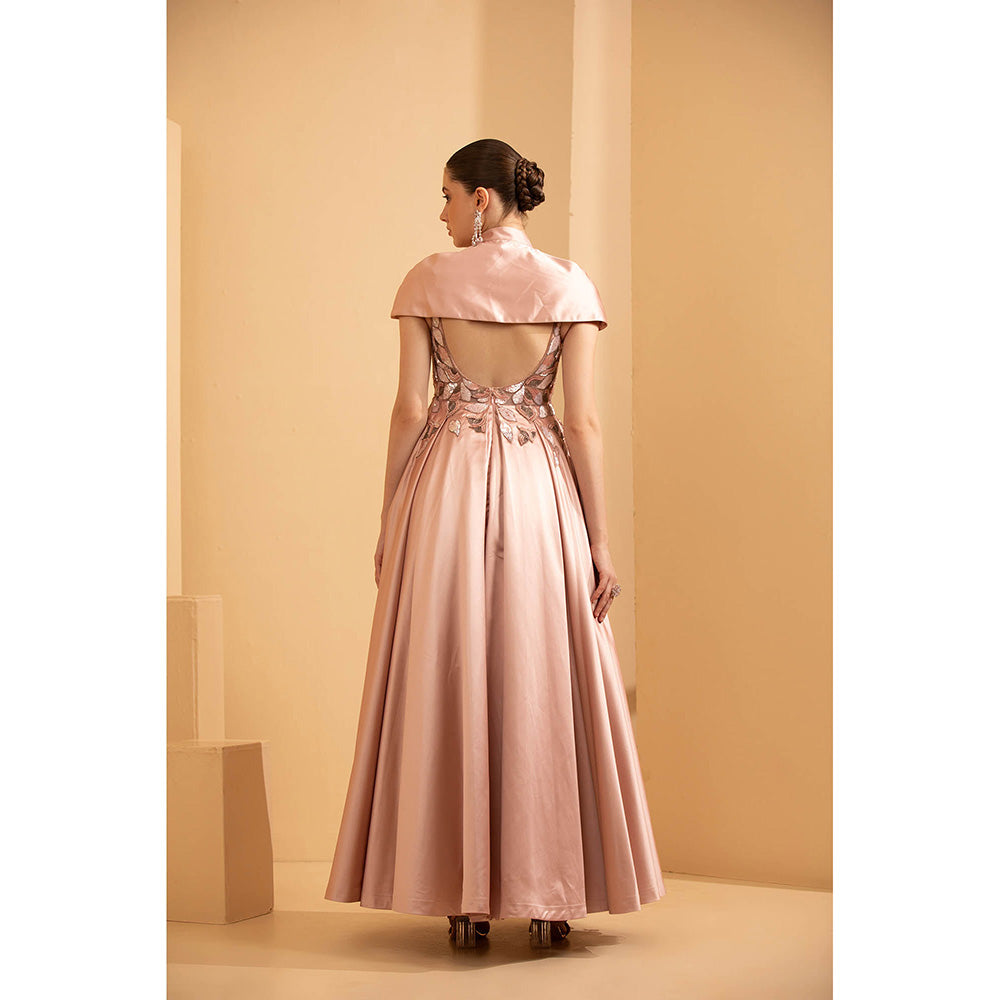 Shriya Dahlia Pink Box Pleat Gown with Cape (Set of 2)