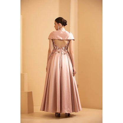 Shriya Dahlia Pink Box Pleat Gown with Cape (Set of 2)