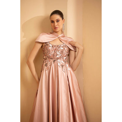 Shriya Dahlia Pink Box Pleat Gown with Cape (Set of 2)