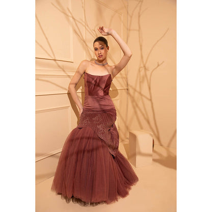 Shriya Dahlia Maroon Velvet Evening Gown