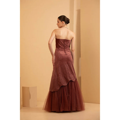 Shriya Dahlia Maroon Velvet Evening Gown