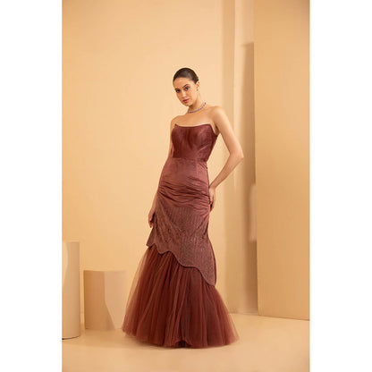 Shriya Dahlia Maroon Velvet Evening Gown