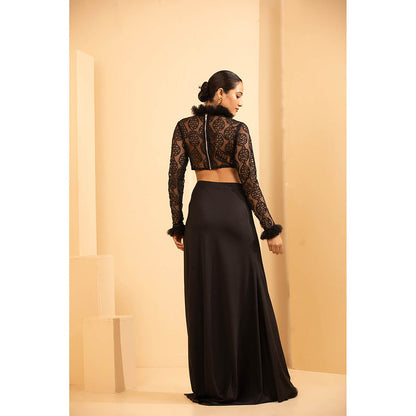 Shriya Dahlia Black Hand Embroidered Crop Top with Skirt (Set of 2)