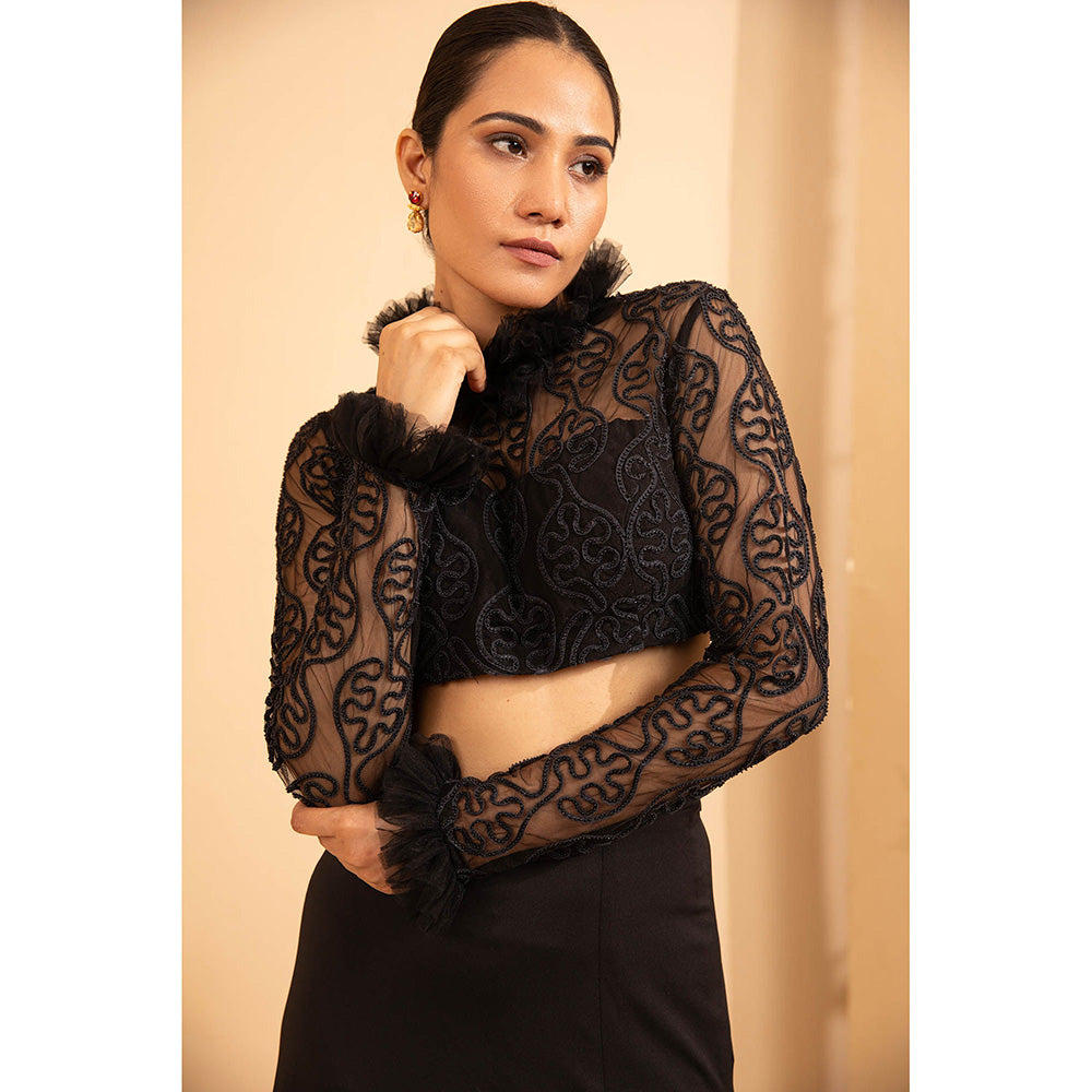 Shriya Dahlia Black Hand Embroidered Crop Top with Skirt (Set of 2)