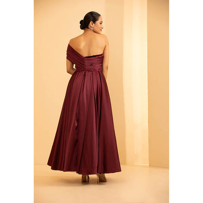 Shriya Dahlia Wine Off Shoulder Gown