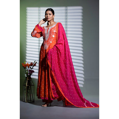 Shweta Dabas Kesariya Embroidered Anarkali with Pant and Dupatta (Set of 3)