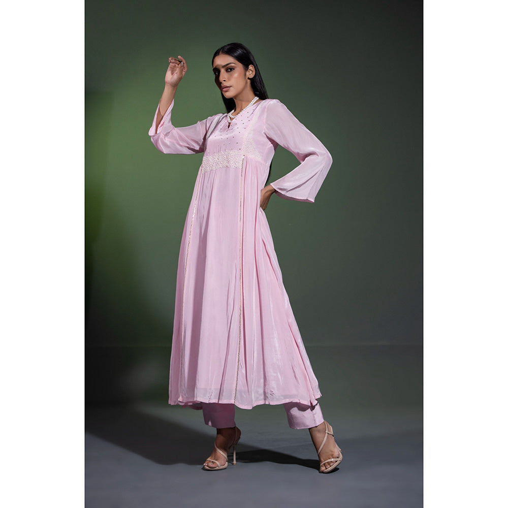 Shweta Dabas Powder Pink Embroidered Anarkali with Pant and Dupatta (Set of 3)