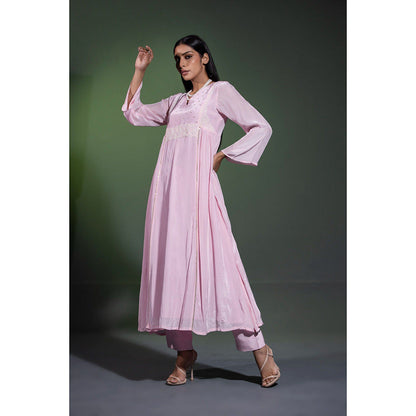 Shweta Dabas Powder Pink Embroidered Anarkali with Pant and Dupatta (Set of 3)