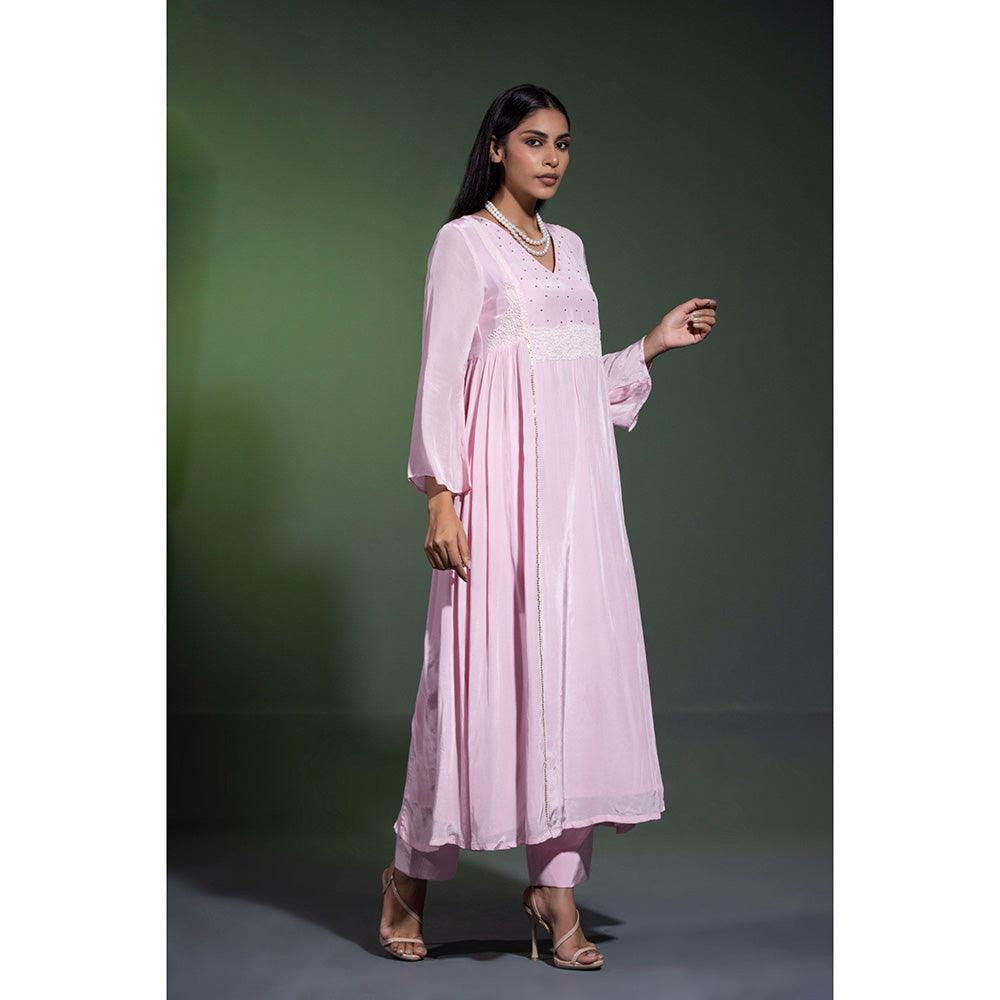Shweta Dabas Powder Pink Embroidered Anarkali with Pant and Dupatta (Set of 3)
