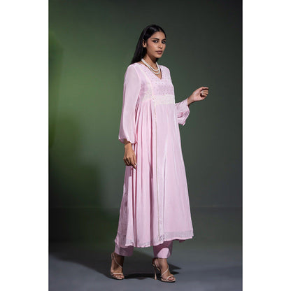 Shweta Dabas Powder Pink Embroidered Anarkali with Pant and Dupatta (Set of 3)