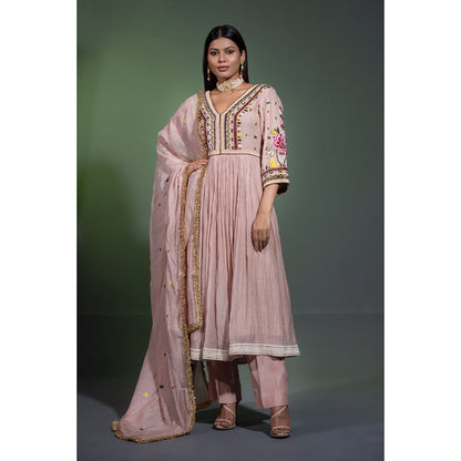 Shweta Dabas Mauve Embroidered Anarkali with Pant and Dupatta (Set of 3)
