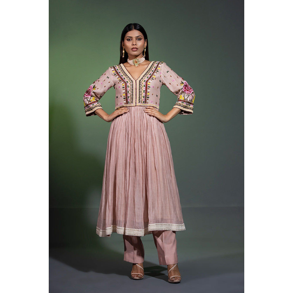 Shweta Dabas Mauve Embroidered Anarkali with Pant and Dupatta (Set of 3)