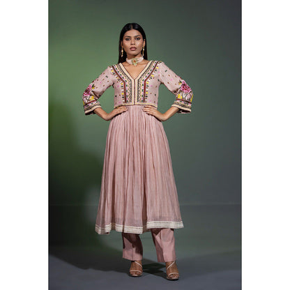 Shweta Dabas Mauve Embroidered Anarkali with Pant and Dupatta (Set of 3)