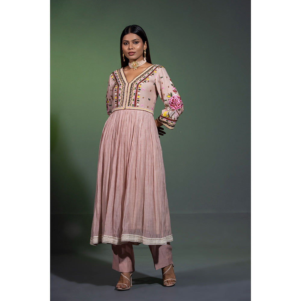Shweta Dabas Mauve Embroidered Anarkali with Pant and Dupatta (Set of 3)