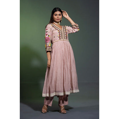 Shweta Dabas Mauve Embroidered Anarkali with Pant and Dupatta (Set of 3)