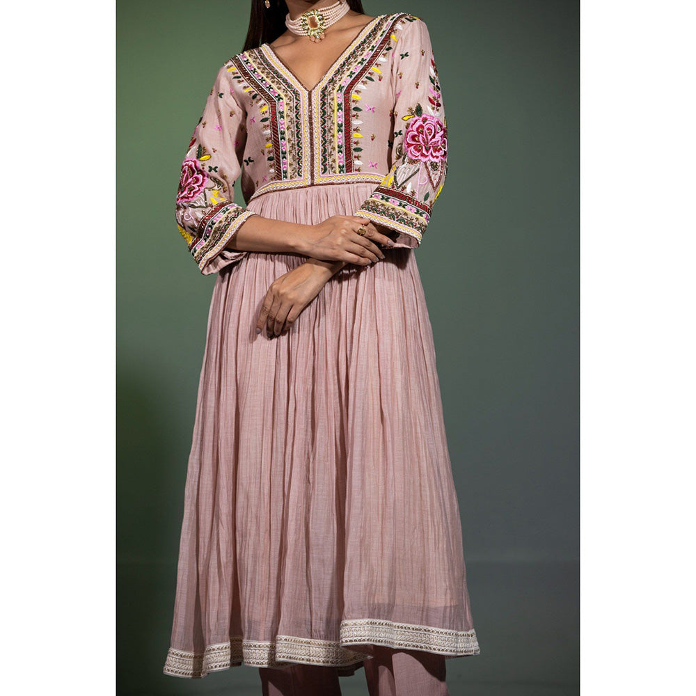 Shweta Dabas Mauve Embroidered Anarkali with Pant and Dupatta (Set of 3)