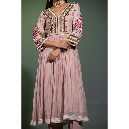 Shweta Dabas Mauve Embroidered Anarkali with Pant and Dupatta (Set of 3)