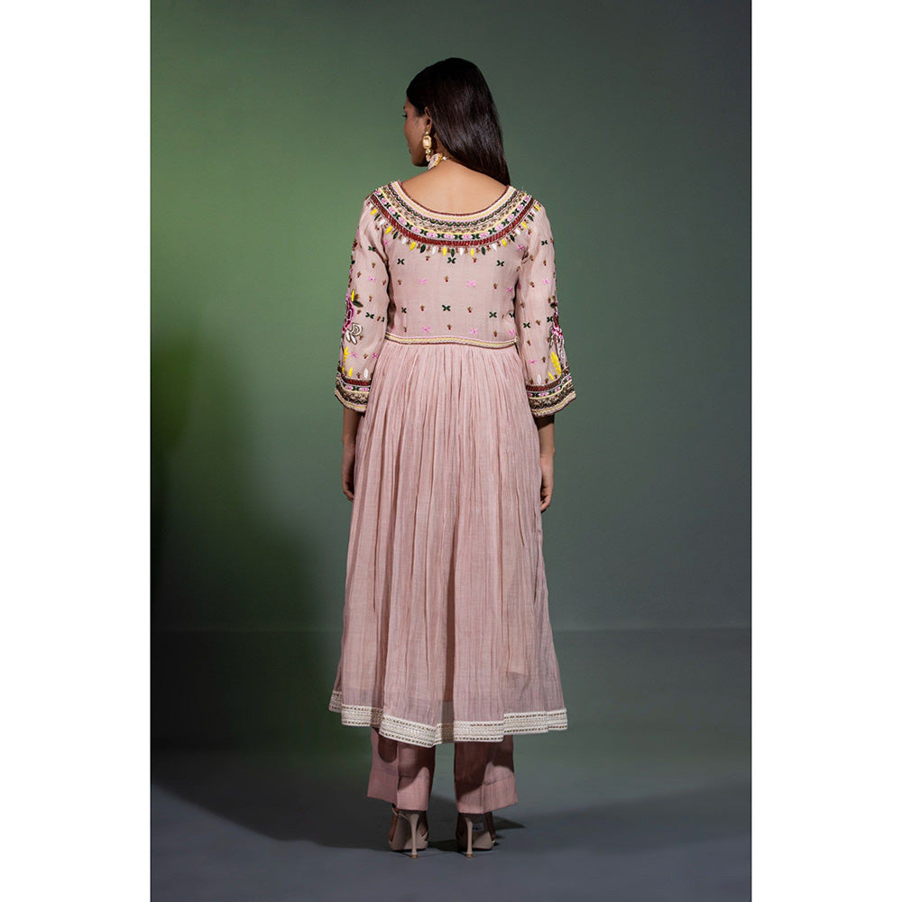 Shweta Dabas Mauve Embroidered Anarkali with Pant and Dupatta (Set of 3)