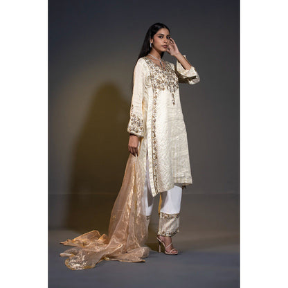 Shweta Dabas Ivory Pure Tissue Stripes Kurta with Pant and Dupatta (Set of 3)