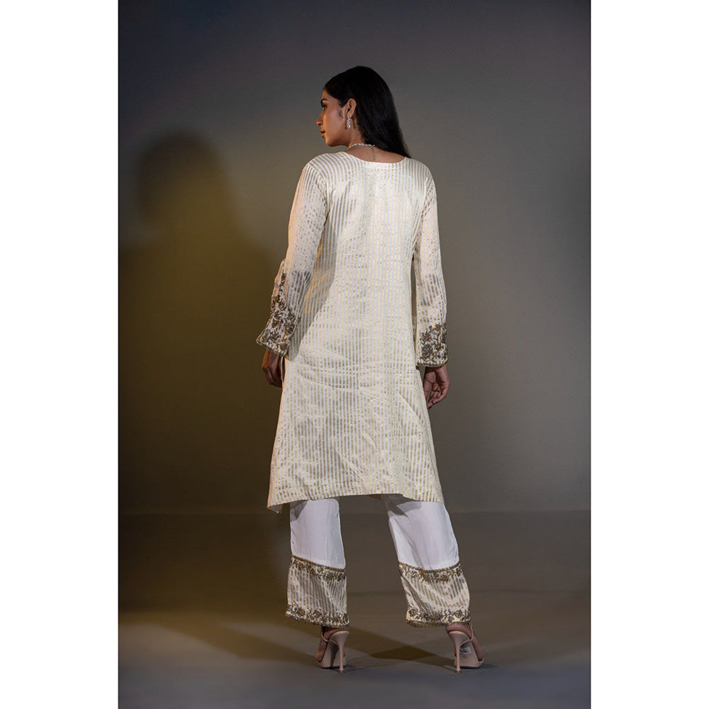 Shweta Dabas Ivory Pure Tissue Stripes Kurta with Pant and Dupatta (Set of 3)