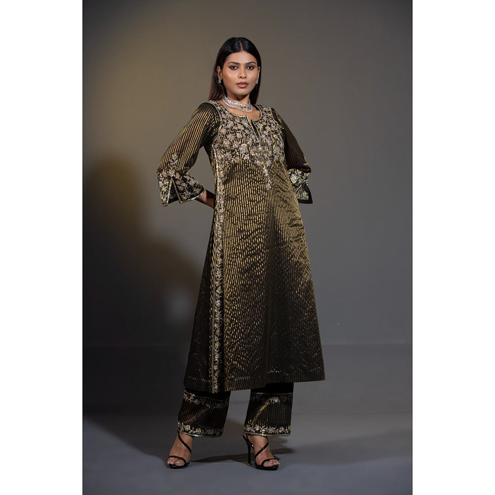Shweta Dabas Black Pure Tissue Stripes Kurta with Pant and Dupatta (Set of 3)