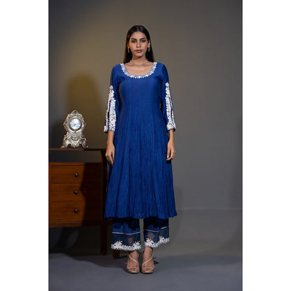 Shweta Dabas Royal Blue Embroidered Anarkali with Pant and Dupatta (Set of 3)