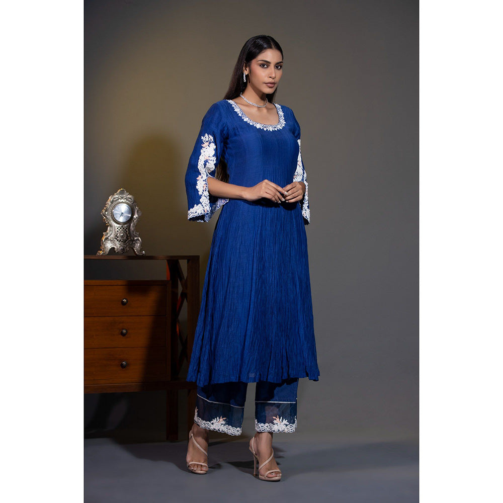 Shweta Dabas Royal Blue Embroidered Anarkali with Pant and Dupatta (Set of 3)