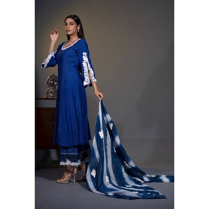 Shweta Dabas Royal Blue Embroidered Anarkali with Pant and Dupatta (Set of 3)