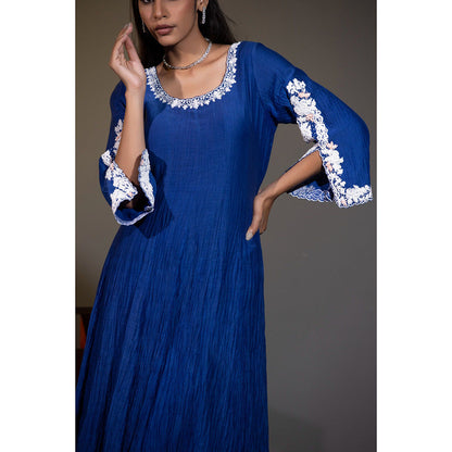 Shweta Dabas Royal Blue Embroidered Anarkali with Pant and Dupatta (Set of 3)