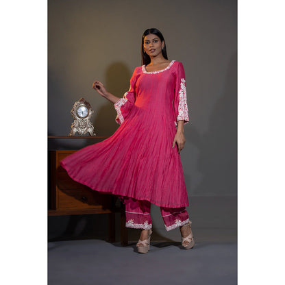 Shweta Dabas Gulabi Pink Embroidered Anarkali with Pant and Dupatta (Set of 3)