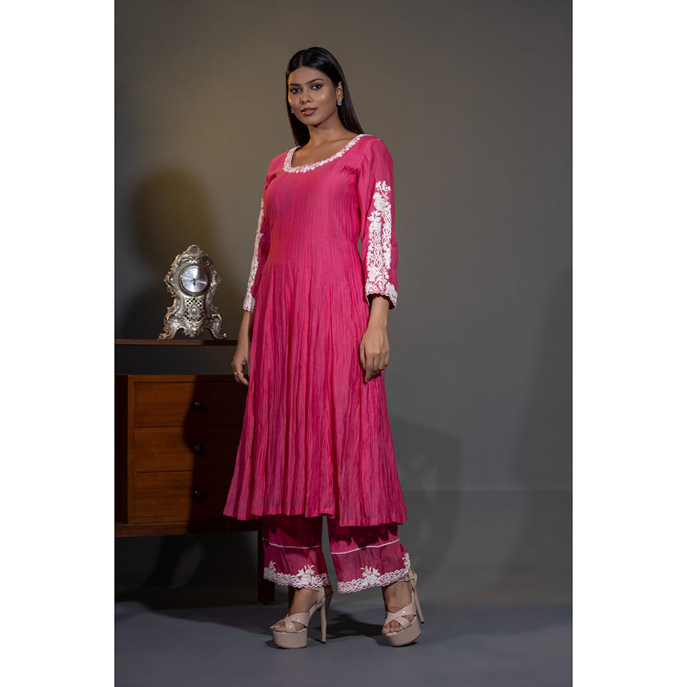 Shweta Dabas Gulabi Pink Embroidered Anarkali with Pant and Dupatta (Set of 3)