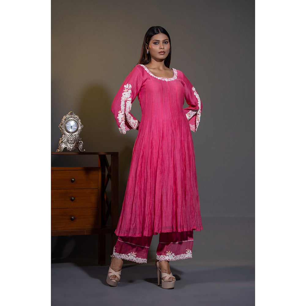 Shweta Dabas Gulabi Pink Embroidered Anarkali with Pant and Dupatta (Set of 3)