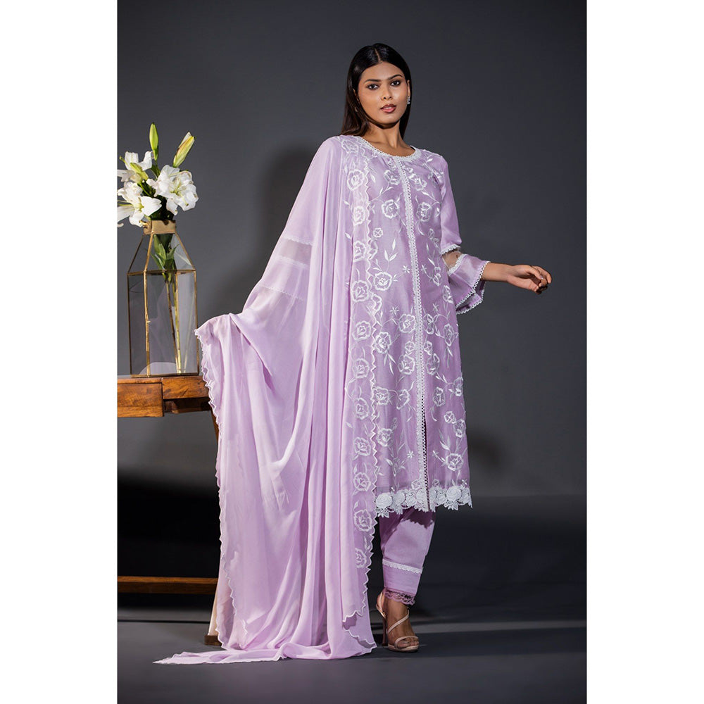 Shweta Dabas Our Rose Laces Pure Chanderi Kurta with Salwar and Dupatta (Set of 3)