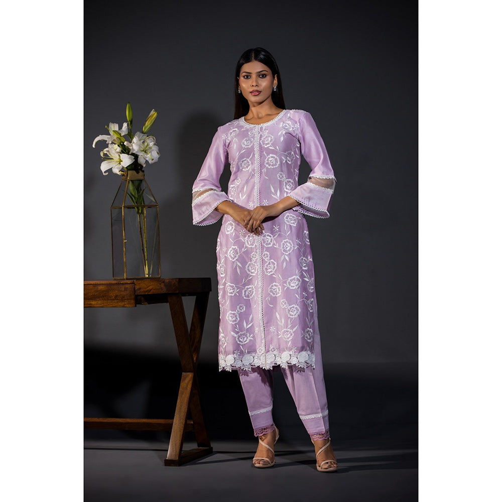 Shweta Dabas Our Rose Laces Pure Chanderi Kurta with Salwar and Dupatta (Set of 3)