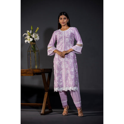 Shweta Dabas Our Rose Laces Pure Chanderi Kurta with Salwar and Dupatta (Set of 3)