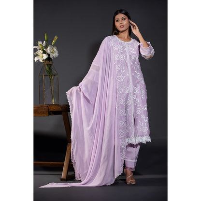 Shweta Dabas Our Rose Laces Pure Chanderi Kurta with Salwar and Dupatta (Set of 3)